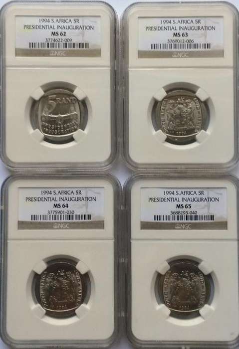 Mandela Inauguration R5 Set - NGC MS62 - 65 (4 Coins)