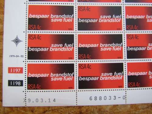 RSA SAVE FUEL SHEET - MINT - DAMAGE ON SHEET BORDER