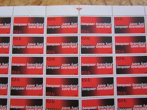 RSA SAVE FUEL SHEET - MINT - DAMAGE ON SHEET BORDER