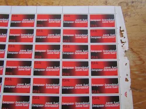 RSA SAVE FUEL SHEET - MINT - DAMAGE ON SHEET BORDER
