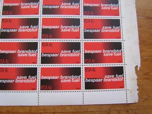 RSA SAVE FUEL SHEET - MINT - DAMAGE ON SHEET BORDER