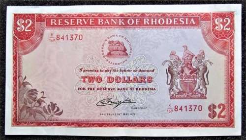 RHODESIA $2 *** BIRD WATERMARK - GOOD EF CONDITION NOTE
