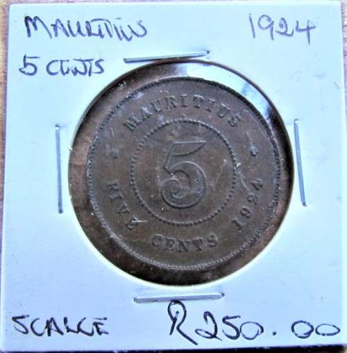 1924 MAURITIUS 5 CENTS **SCARCE DATE & DETAILS**