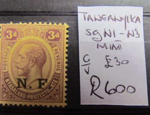 Tanganyika SG N1-3 Mint Value  R 600.00