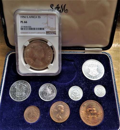 1956 Proof Set with PL66 NGC Graded 5 Shillings Crown