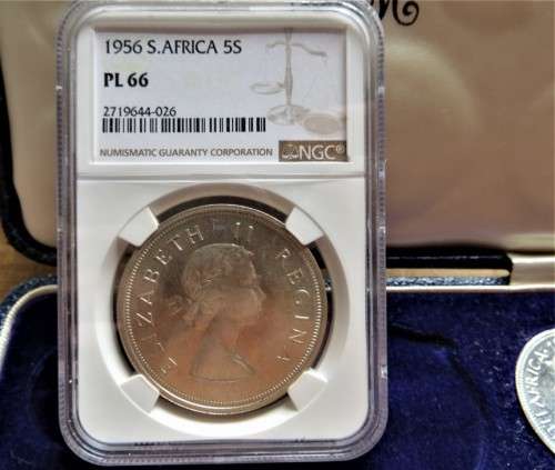 1956 Proof Set with PL66 NGC Graded 5 Shillings Crown