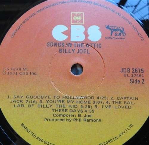 Vintage Vinyl LP - Songs in the Attic - Billy Joel