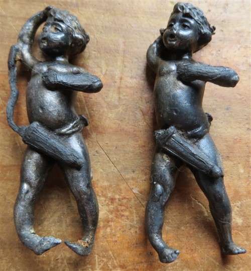Pair of Vintage detailed Cherubs/Cupids - Metal Pewter