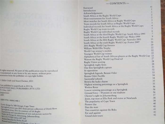 2011 Springbok Handbook - Eddie Grieb & Stuart Farmer