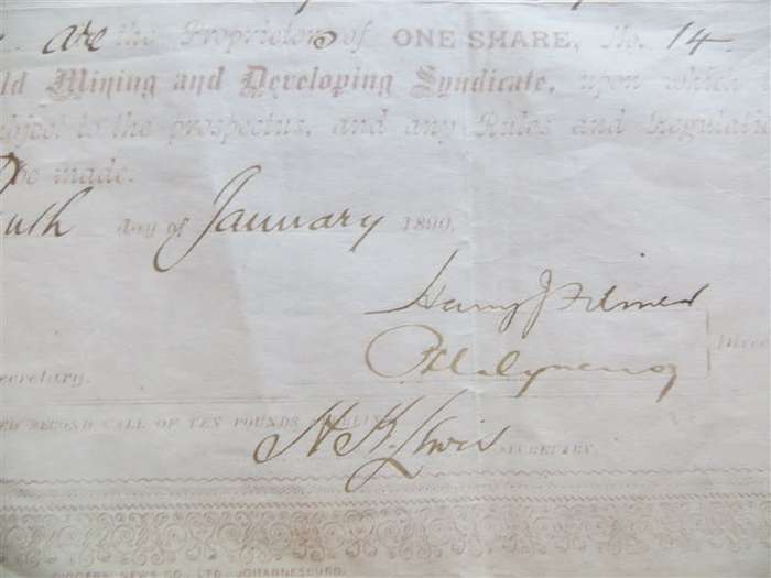 Klerksdorp Mint Gold Mining Co. Share certificate  , 1890 ***SCARCE***
