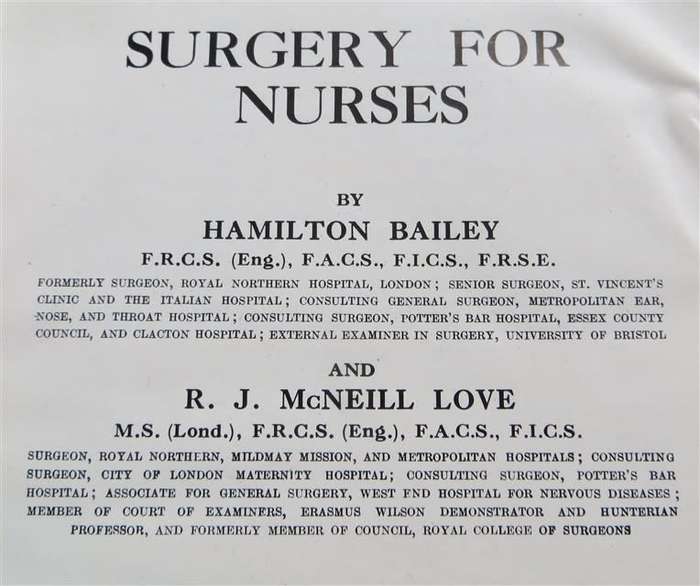 1954 Surgery for Nurses Hardcover - Hamilton Bailey & Mcniell Love