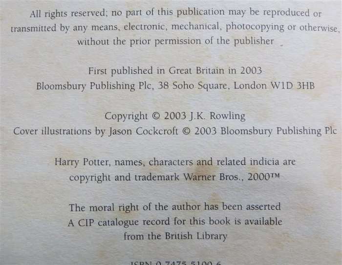 Harry Potter & the order of the phoenix - J.K Rowling  foxing stains