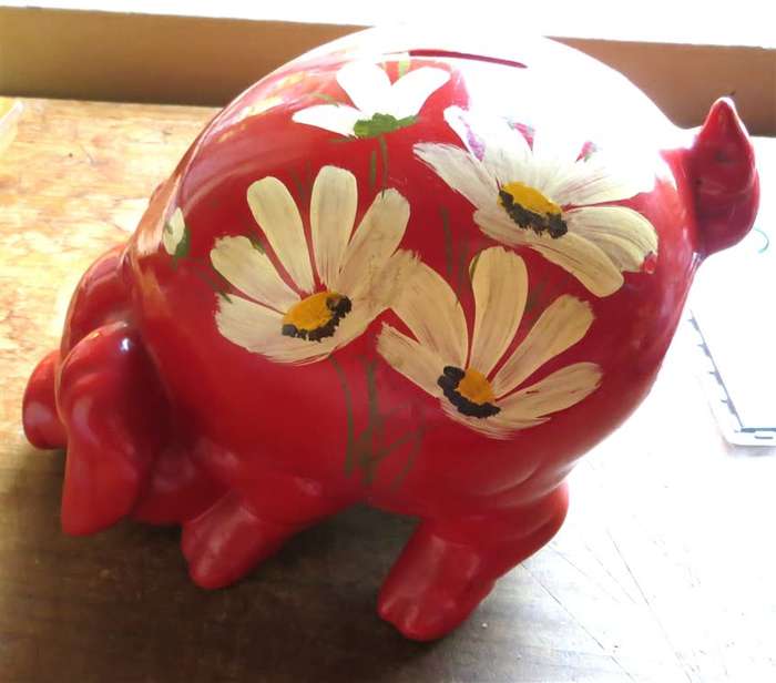 Large Vintage  Hand painted Piggy Bank