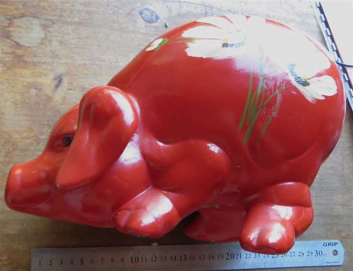 Large Vintage  Hand painted Piggy Bank