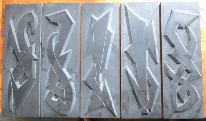 Large Relief Sculpture Set (1965) - 5 x Black Stone Numbered & Signed - 150mmX460mm each Stone