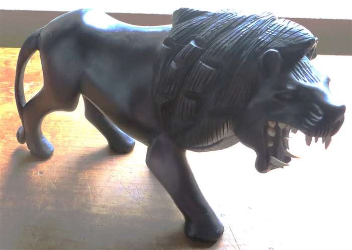 Antique One of a Kind - Lion Solid Hand Carved Ebonized Mahogany - see pics for small repairs