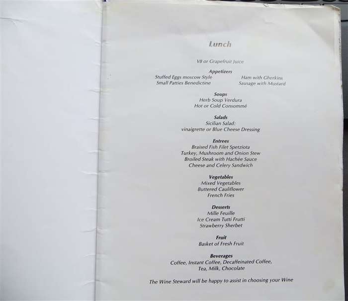 Oceanos - Sunk off SA in 1991 - Lunch Menu