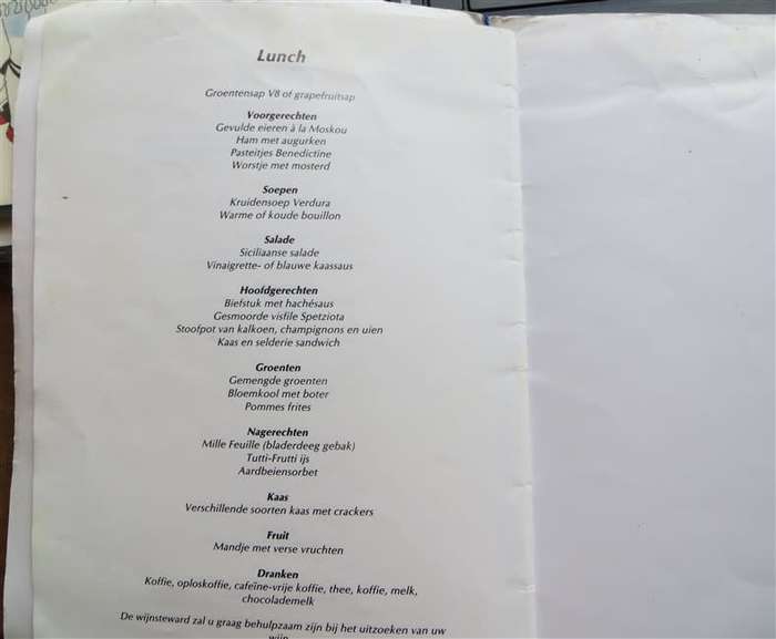 Oceanos - Sunk off SA in 1991 - Lunch Menu