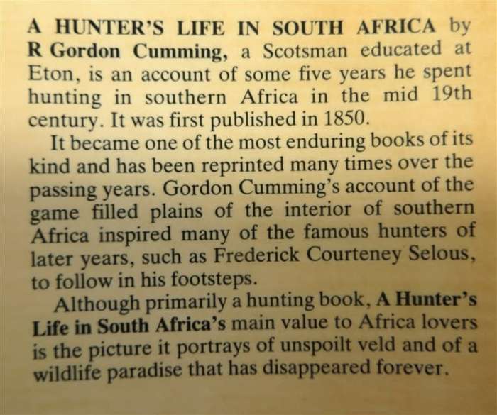 A Hunter`s Life in South Africa - R. Gordon Cumming 1986 copy of the 1857 Edition