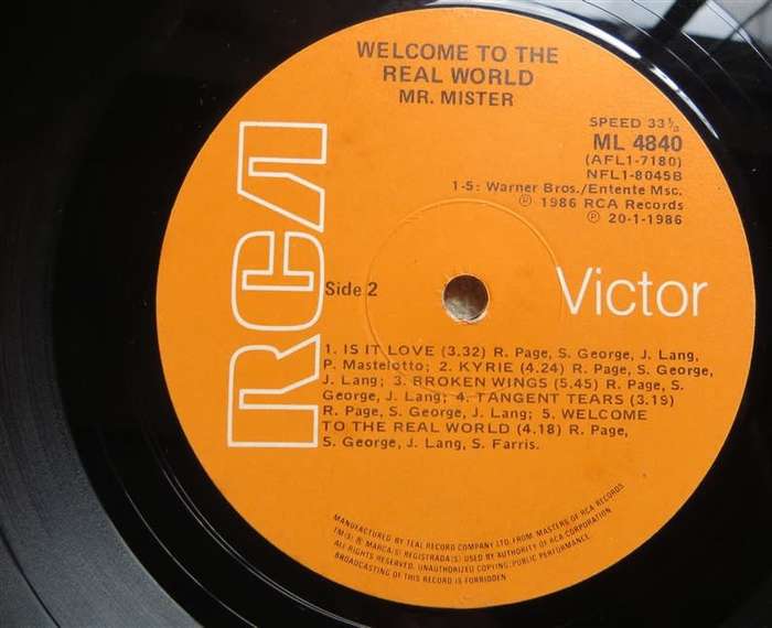 Mr Mister - Welcome to the Real World - Vintage Vinyl LP VG