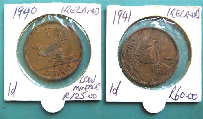 1940 & 1941 low mintage Irish Circulated Harp Penny - 1 Bid for Both