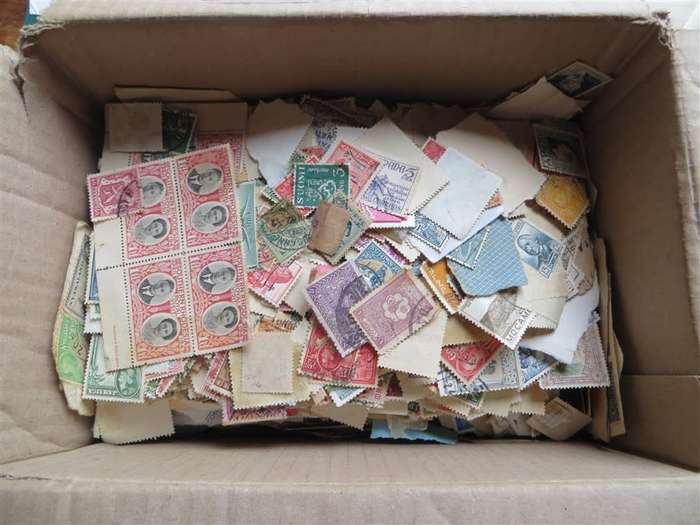 Glory Box of World Stamps on and off Paper - Must be treasure here!
