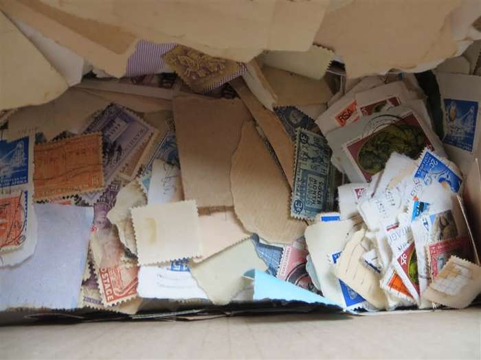 Glory Box of World Stamps on and off Paper - Must be treasure here!