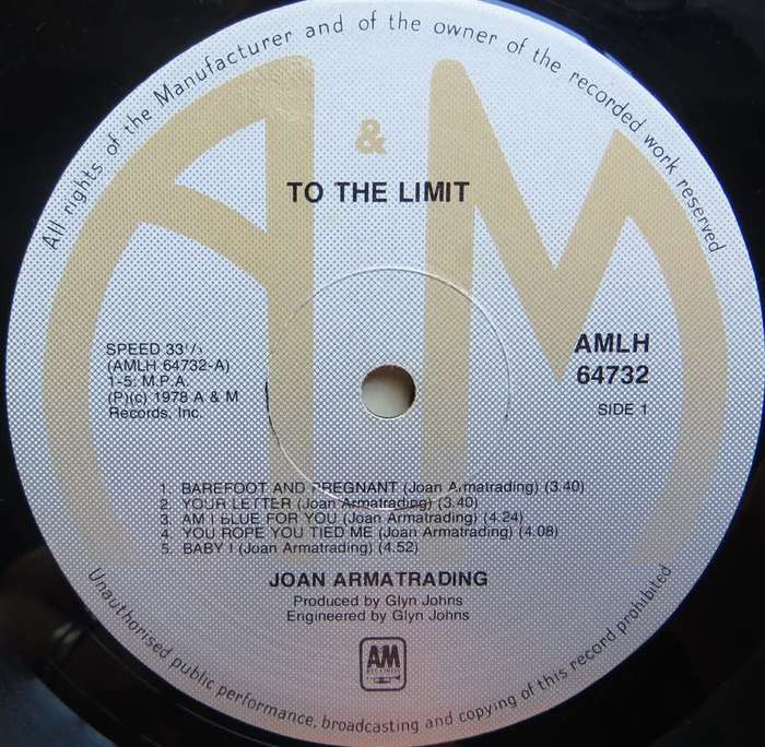 Vintage Vinyl LP - Joan Armatrading - To the Limit - Cover VG/Vinyl VG