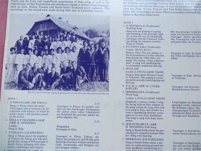 Vintage Vinyl LP - University of Zululand Choir - On Tour in Europe - Cover VG+-/Vinyl VG