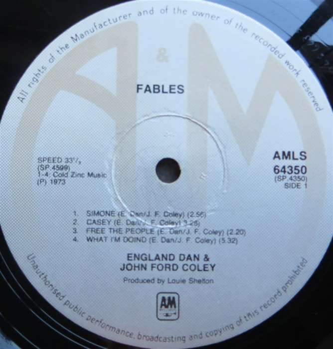Vintage Vinyl LP - Fables - Dan & Coley - Cover VG / Vinyl VG