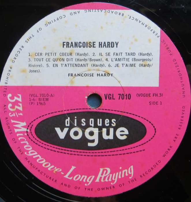 Vintage Vinyl LP - Francois Hardy - Cover VG / Vinyl VG