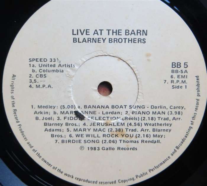 Vintage Vinyl LP - Blarney Brothers Live at the Barn - Cover VG+ / Vinyl VG