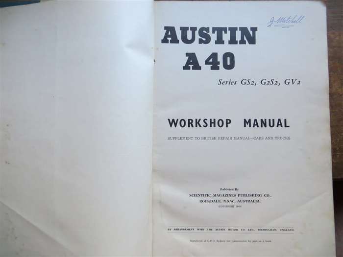 AUSTIN A40 Workshop Manual