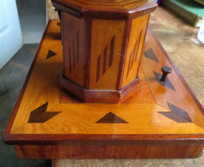 Wood Inlaid veneer Desktop Smoking Station - Push Button flip top