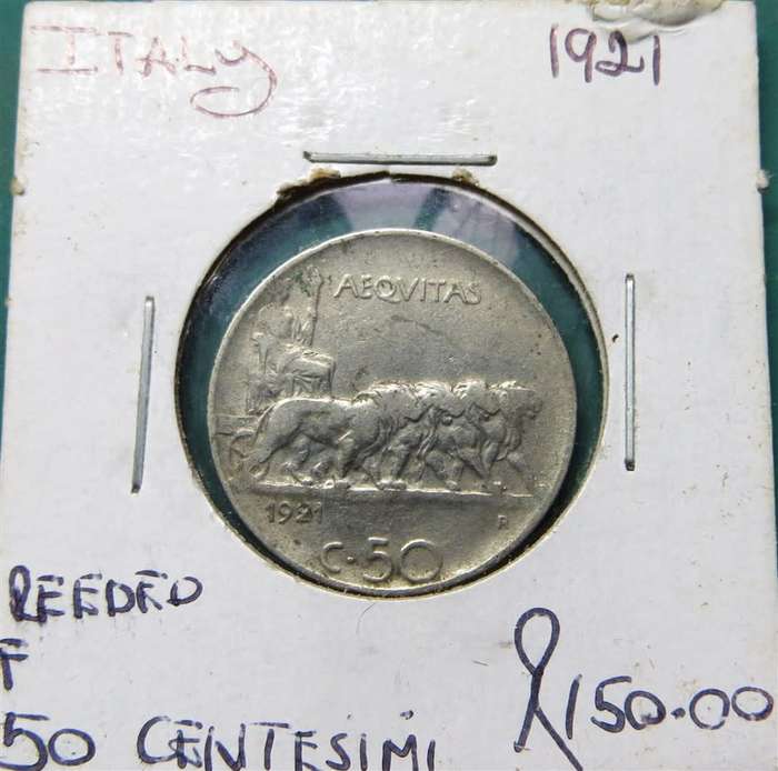 1921 Italy Reeded 50 Centesimi