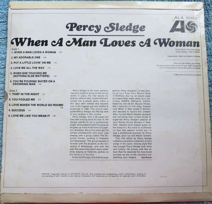 Percy Sledge - When a Man Loves a Woman Vintage Vinyl LP Cover VG/VG