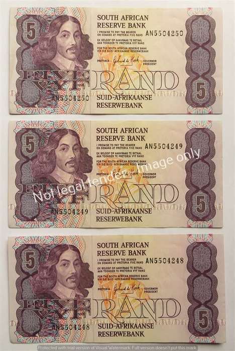 3 X GPC De Kock R5 Notes AN Prefix - 1 Bid for All