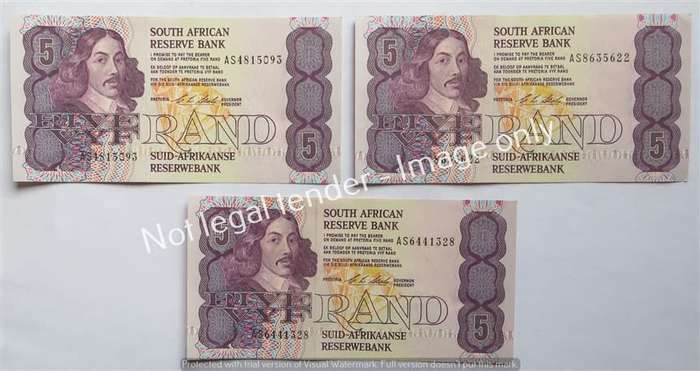 3 x CL Stals R5 Notes AS Prefix - 1 Bid for All