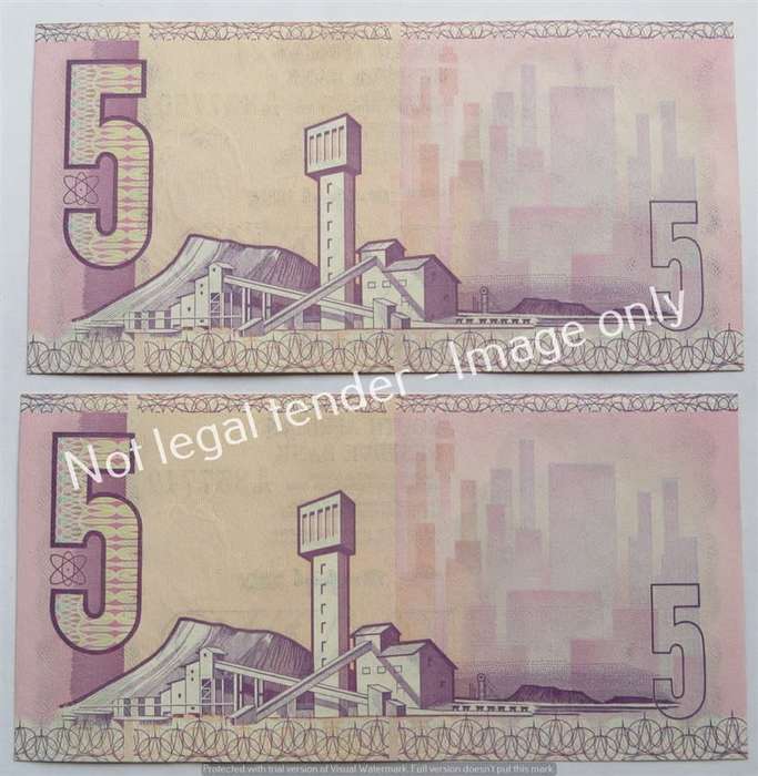 2 x TW De Jongh Consecutive Number 4th Issue R5 Notes - 1 Bid