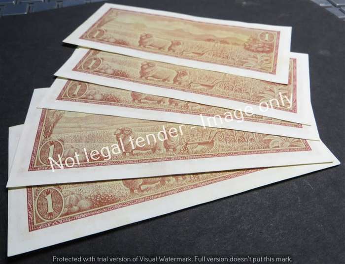 5 x TW de Jongh Consecutive No. B450 3rd issue R1 Notes - 1 Bid