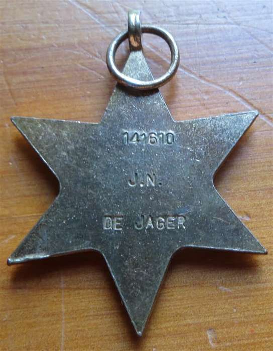1939-45 Star WW2 Medal - J.N De Jager #141610