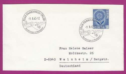 Switzerland on Cover to Germany Date Stamp FankHaus (Trub) 1965 on Europa 1964