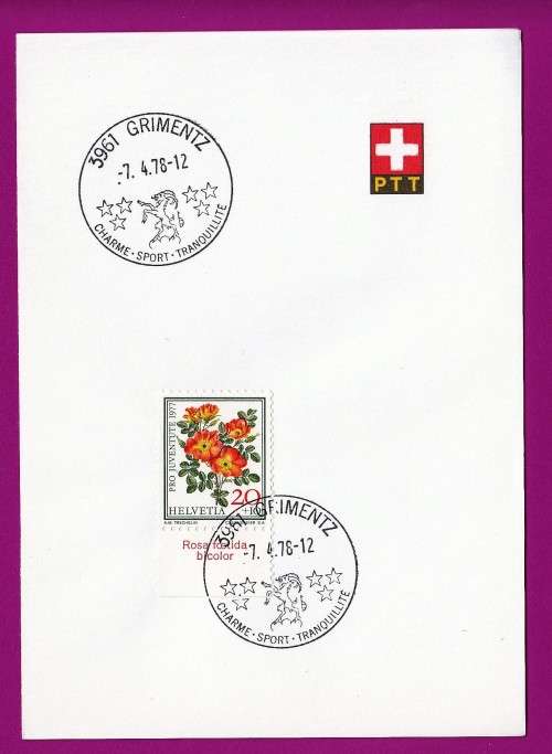 Switzerland Date Stamp Page - 1978 (1977) - Wild Roses