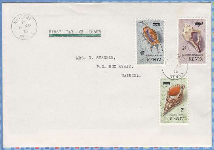 Kenya - 1975 (1971)- Sea Shells Definitive Overprint on FDC (scarce)