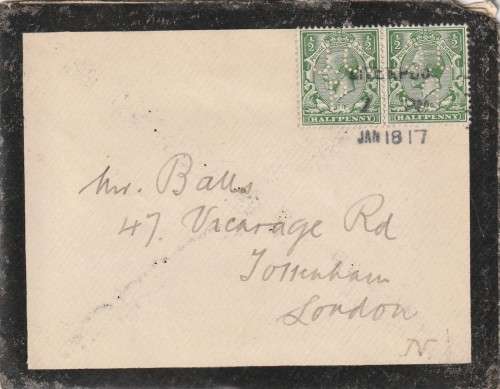 Great Britain - 1912 (1918 / 1917) King George V  - Cover - Liverpool Perfin