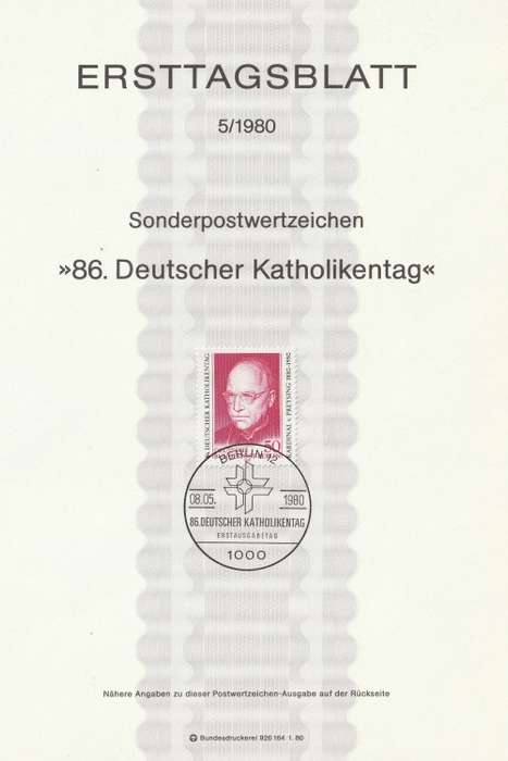 Germany Berlin West Federal - 1980 - German Catholics Day Cardinal Count Preysing - Complete set (1)