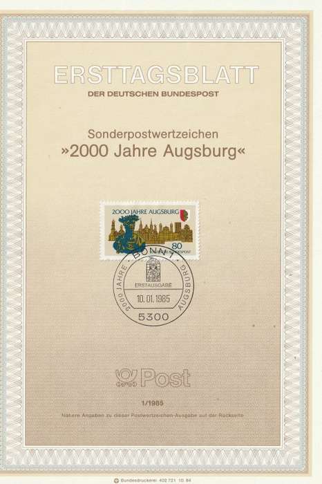 Germany West Federal - 1985 - Augsburg 2000th Anniversary - Complete Set (1)