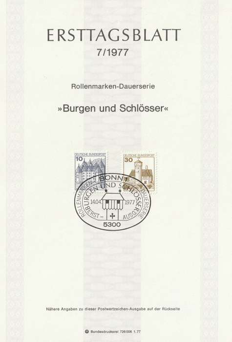 Germany West Federal - 1977 to 1987 - Castles and Palaces - Complete Set (21)