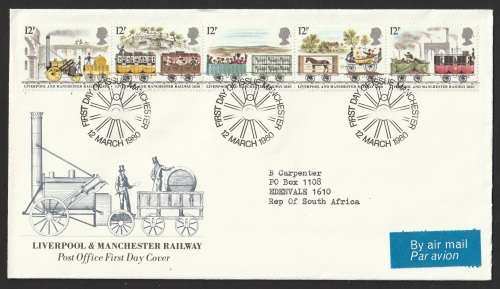 Great Britain QE II - 1980 - FDC - Liverpool-Manchester Railroad Railway