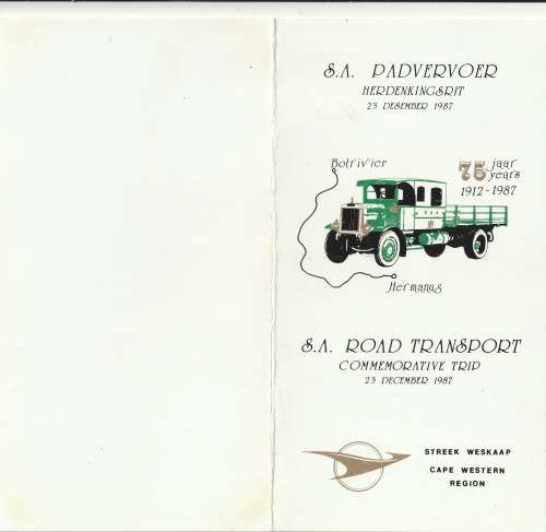 South Africa RSA - 1987 - SA Road Transport Commemorative Trip Cinderella Invitation Program Ticket